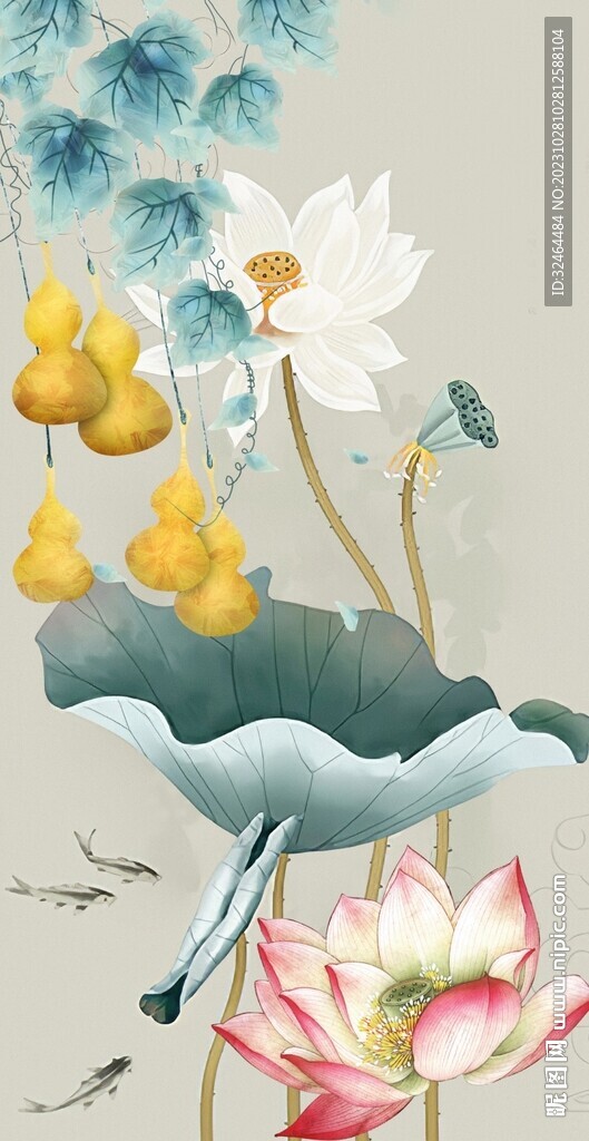 五福蓮花圖