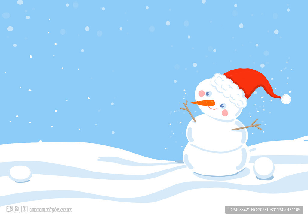 圣诞卡通可爱的雪人冬天背景插画