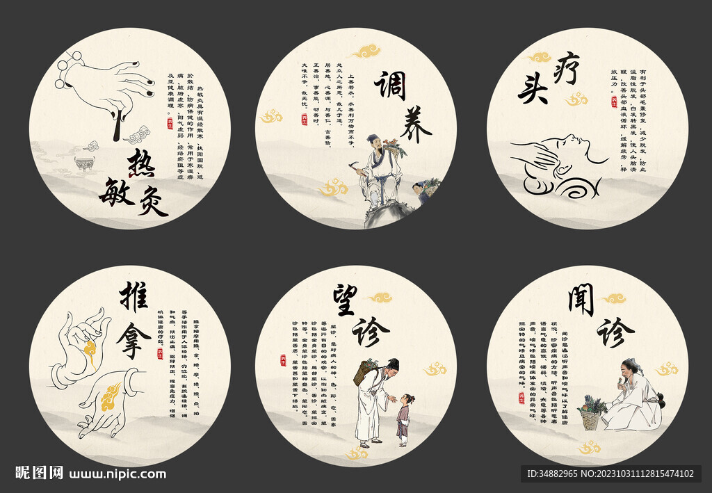 中醫養生圓形畫