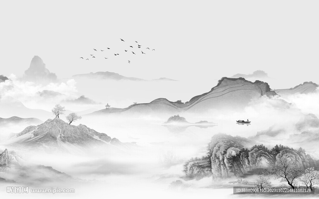 現代 清晰灰色山水 TiF分層