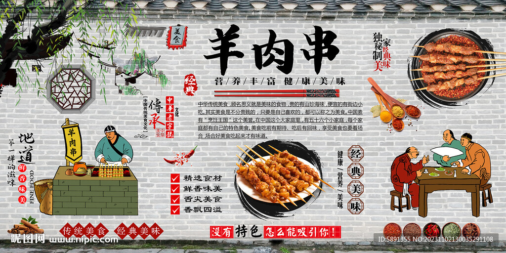 羊肉串背景墻
