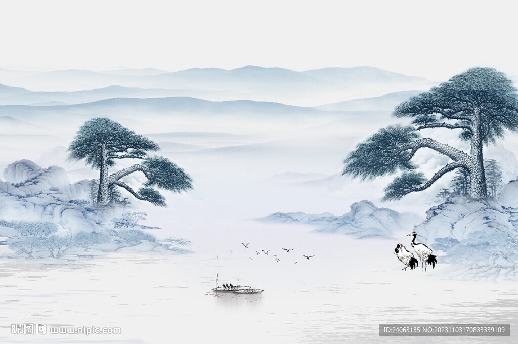 國畫山水松樹