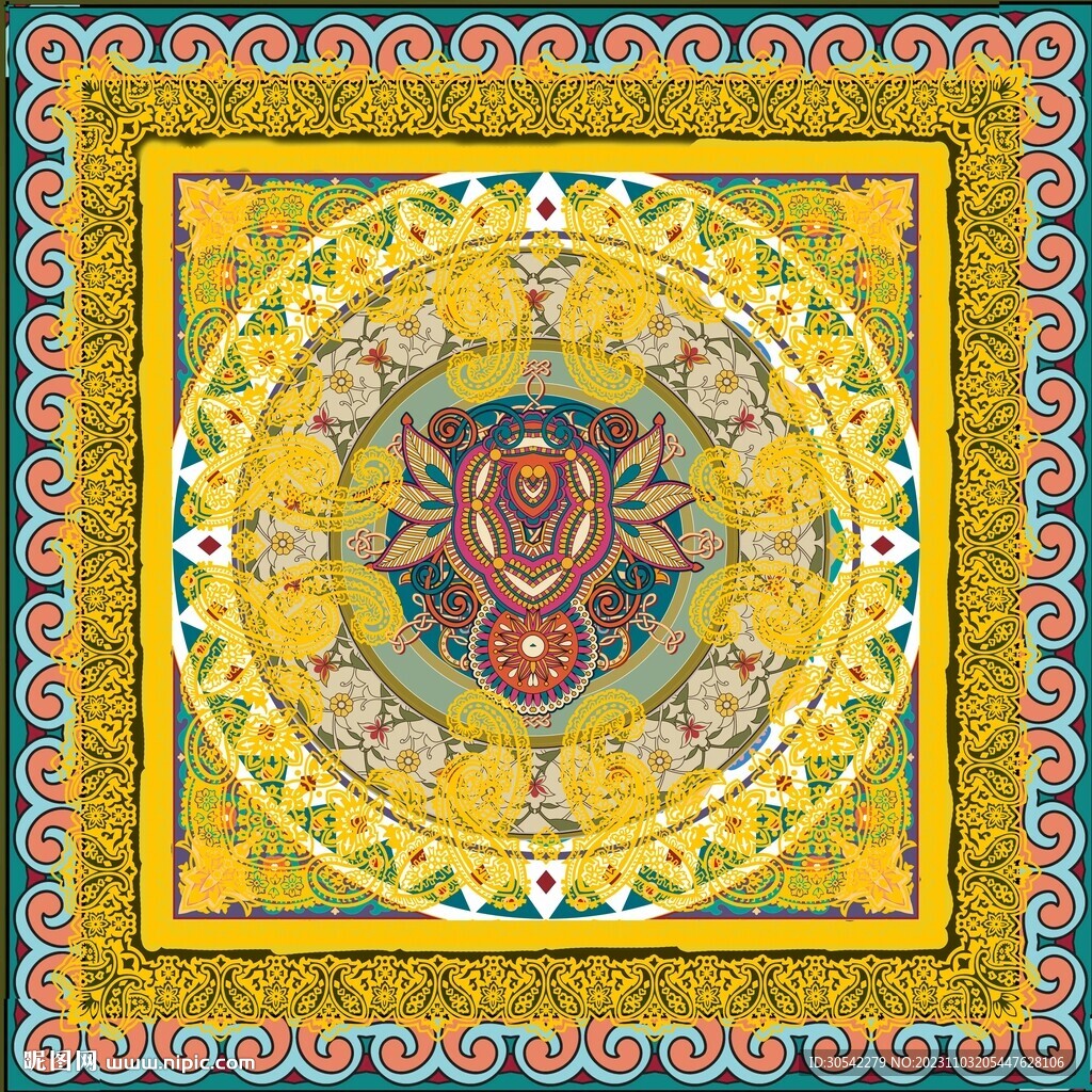 民族风格花纹地毯方布方巾