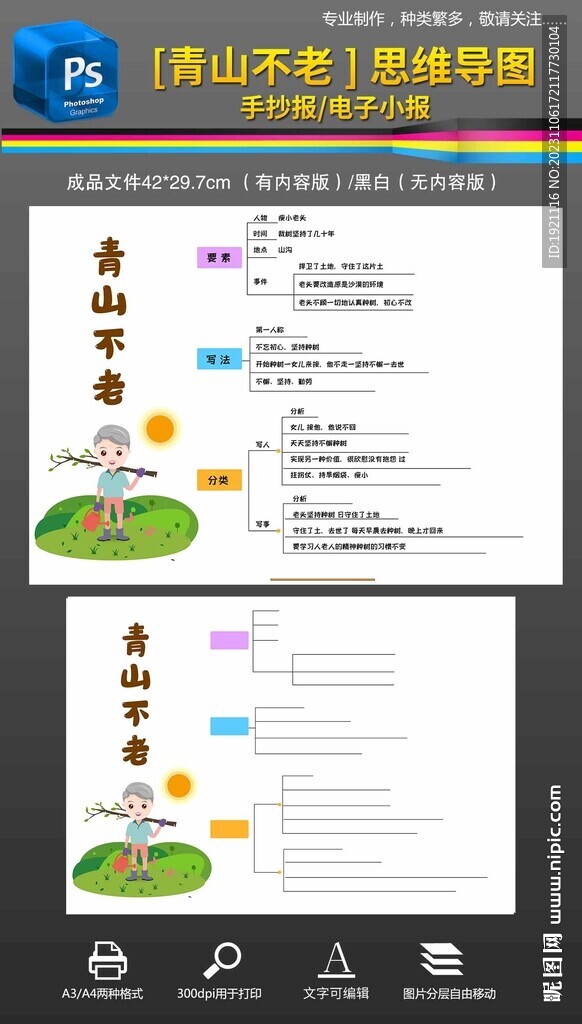 六年級青山不老思維導圖手抄報