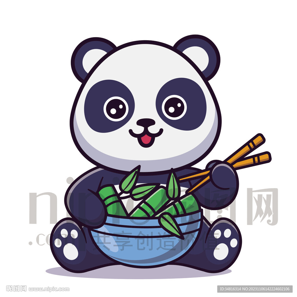 可爱卡通吃竹子的大熊猫