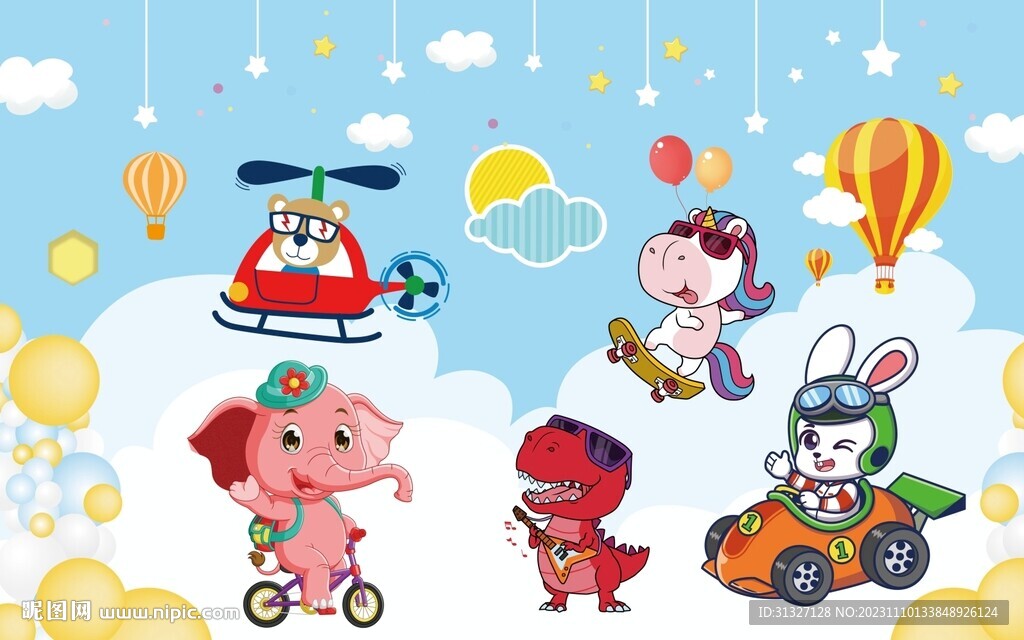 卡通小象兒童背景墻圖片