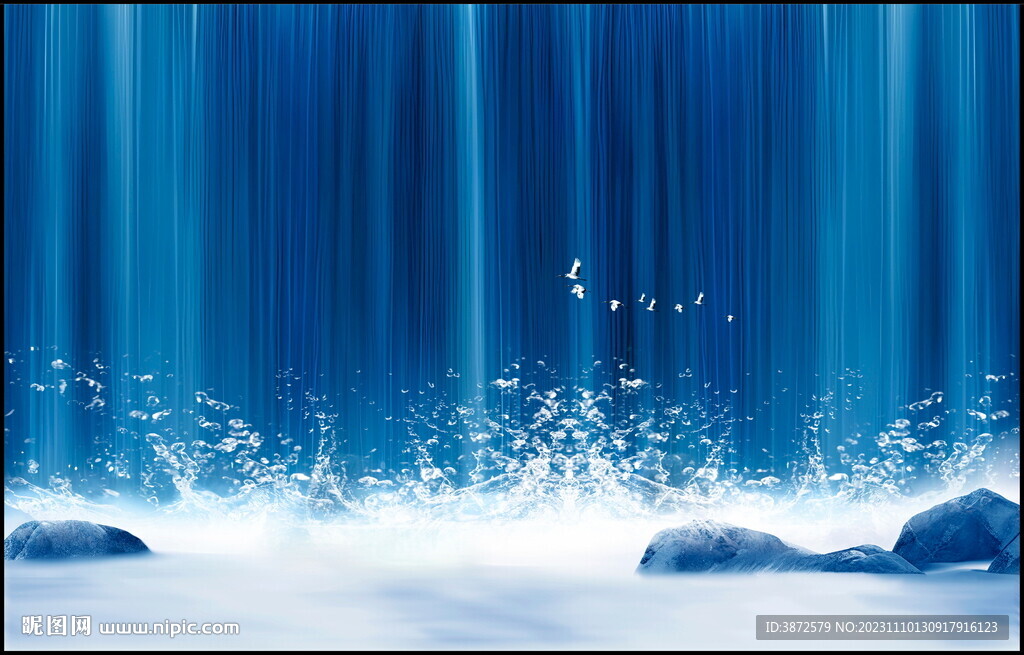 流水生財瀑布壁畫