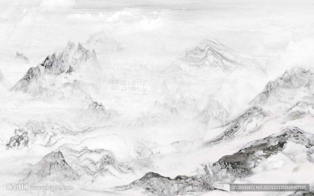 水墨石紋山水