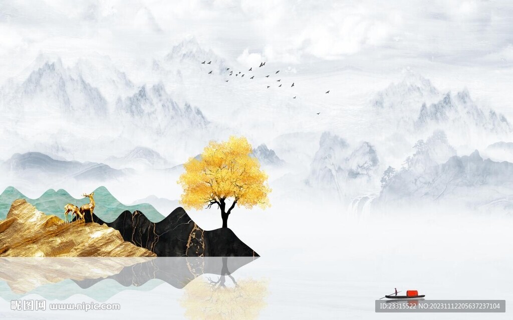 簡約山水背景墻