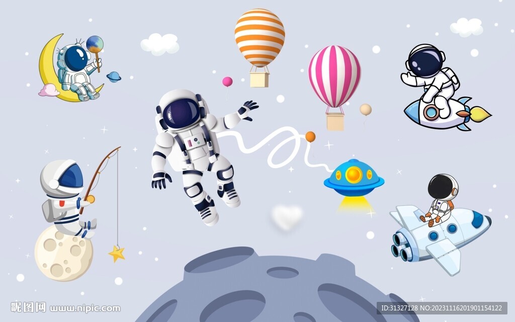 卡通太空人背景墻圖片