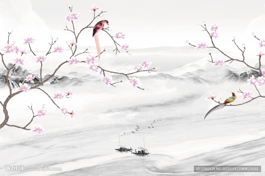 爵士白花鳥背景墻