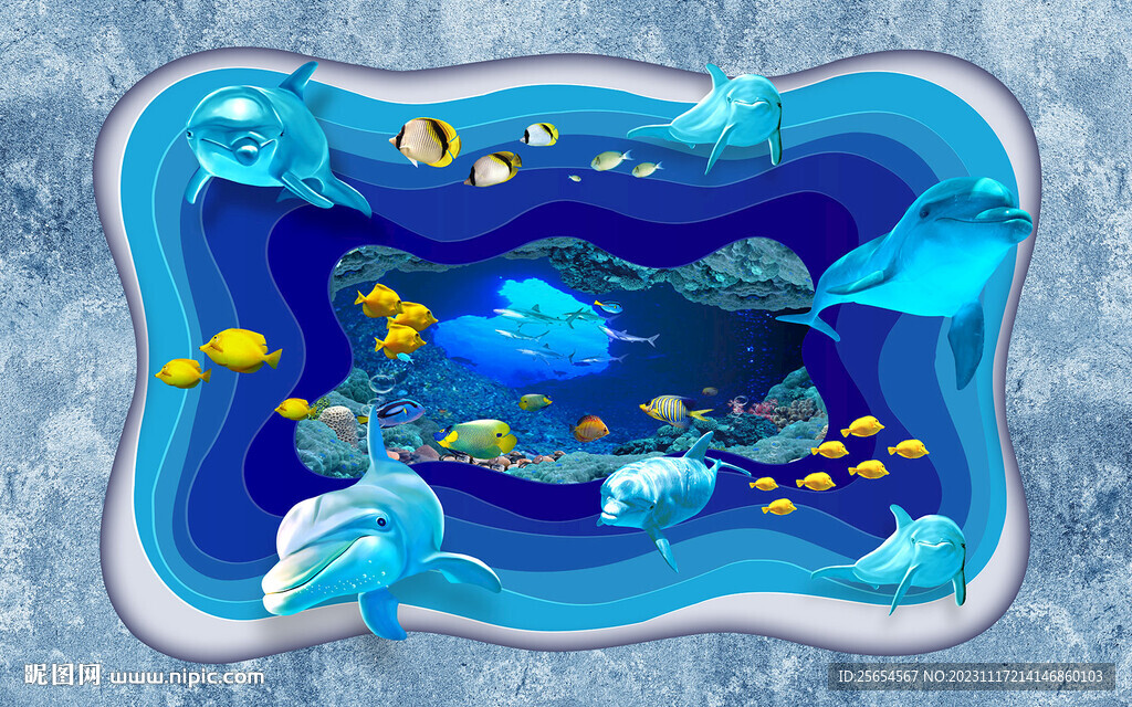 海底世界3D游魚背景墻
