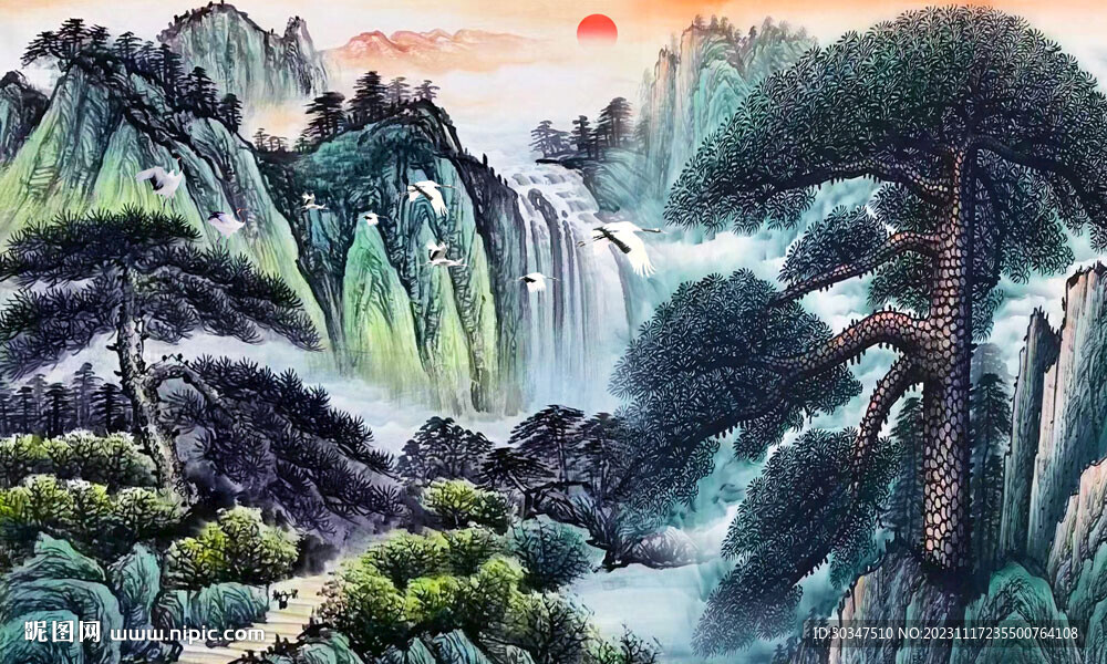 迎客松山水畫(huà)
