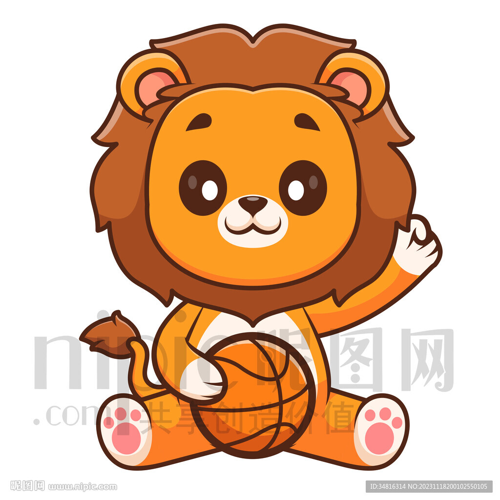可愛卡通玩籃球的小獅子