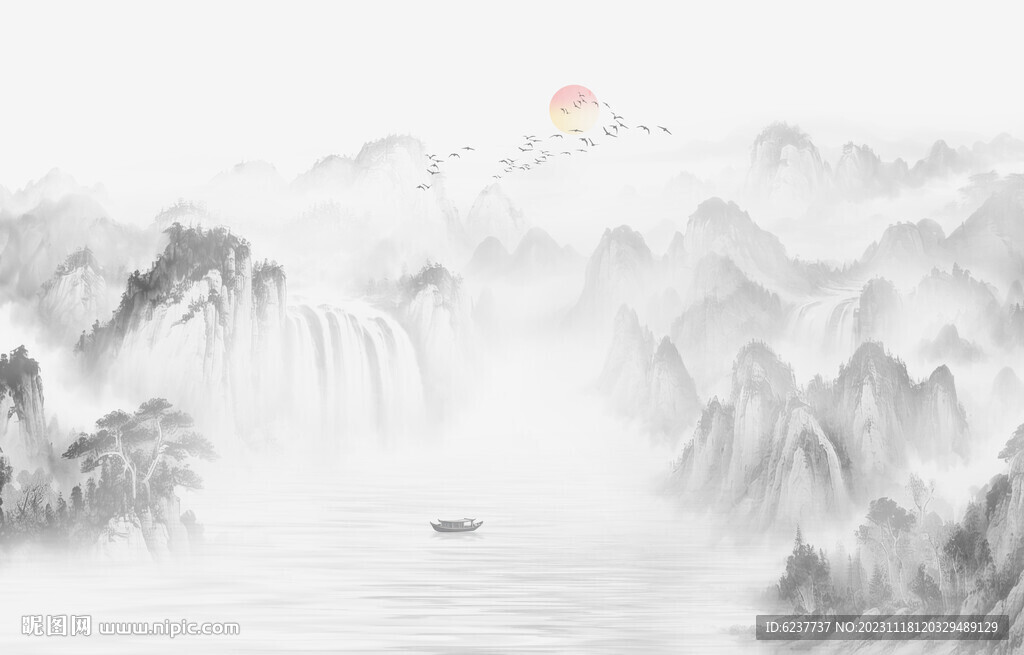 禪意水墨山水畫