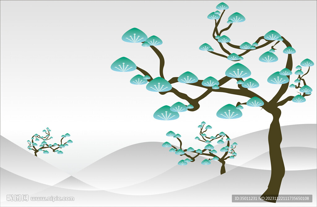 國(guó)風(fēng)水墨松樹(shù)設(shè)計(jì)樹(shù)木背景CDR