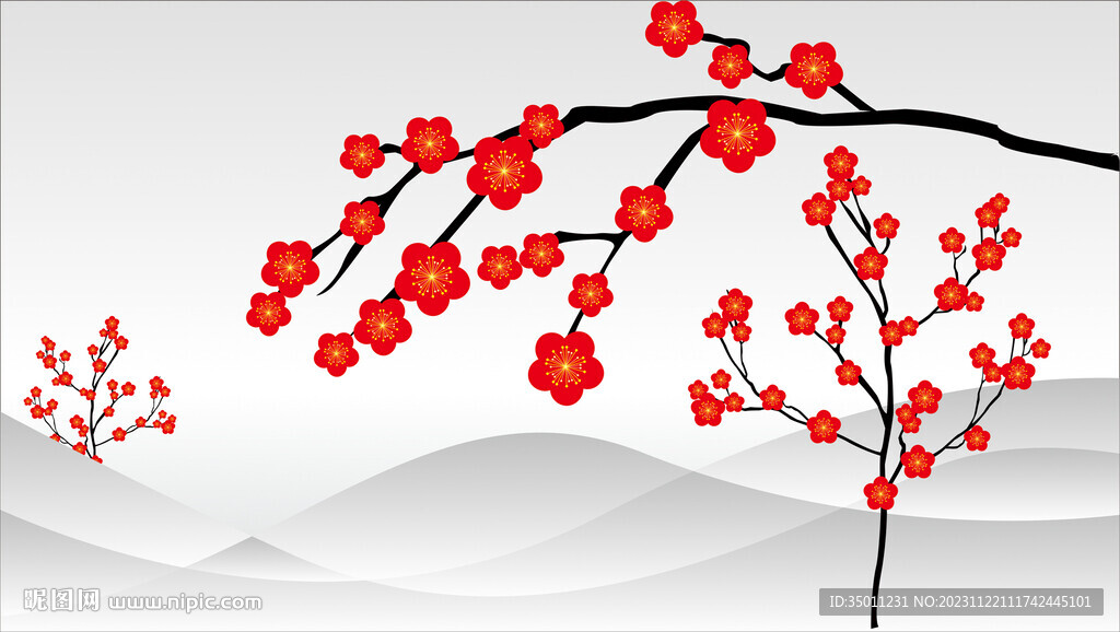 國(guó)風(fēng)水墨花朵樹木背景CDR矢量