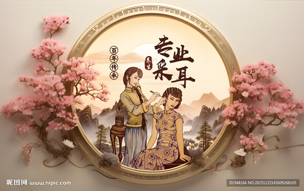 中式立體采耳壁畫背景墻裝飾設計