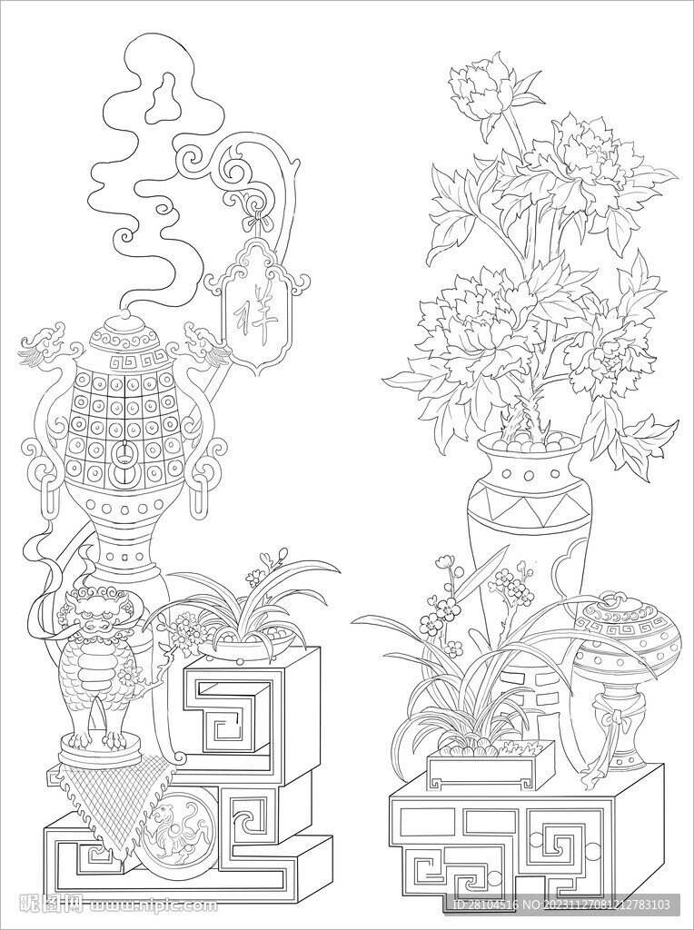 白描花瓶