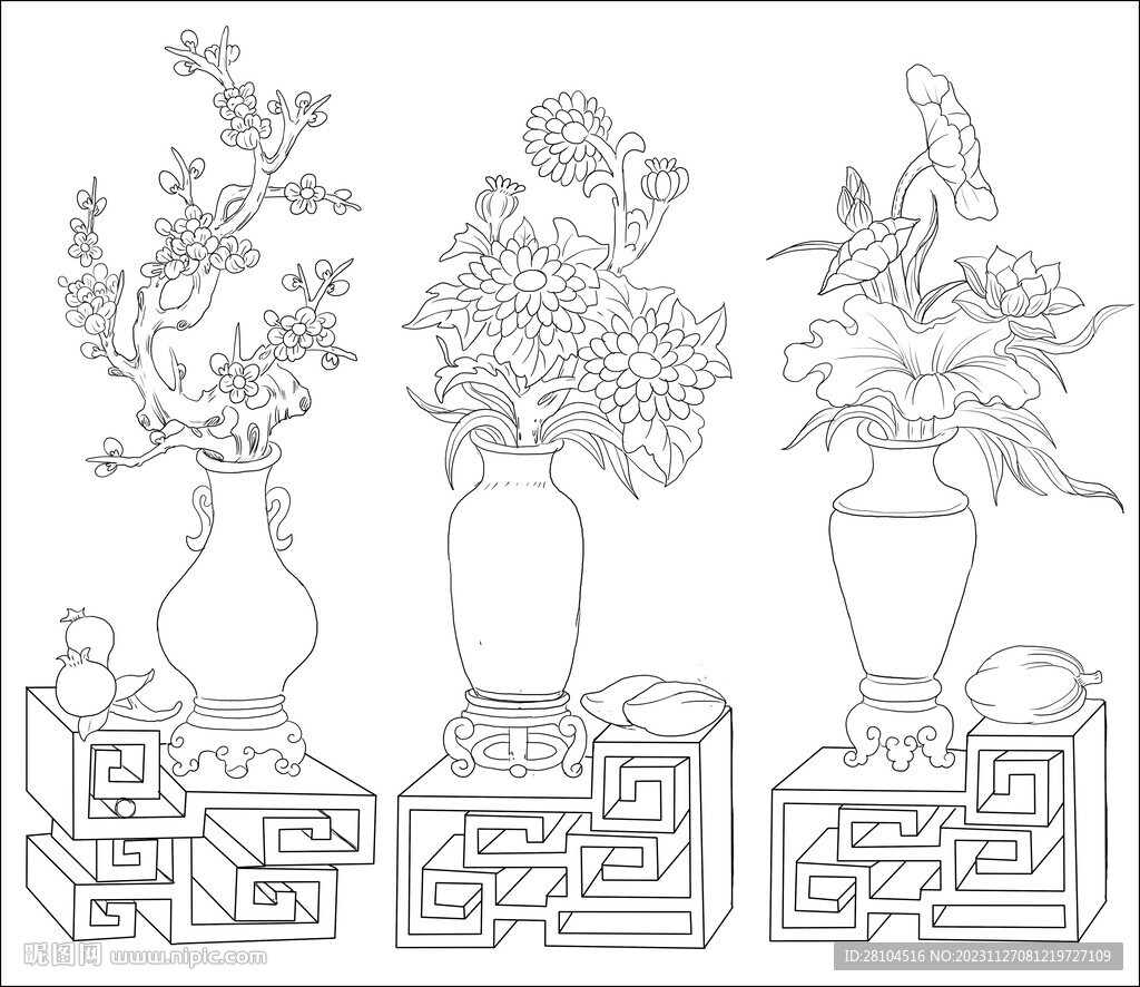 白描花瓶 