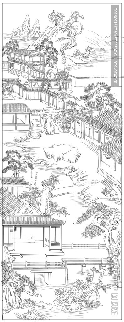 白描古建圖 