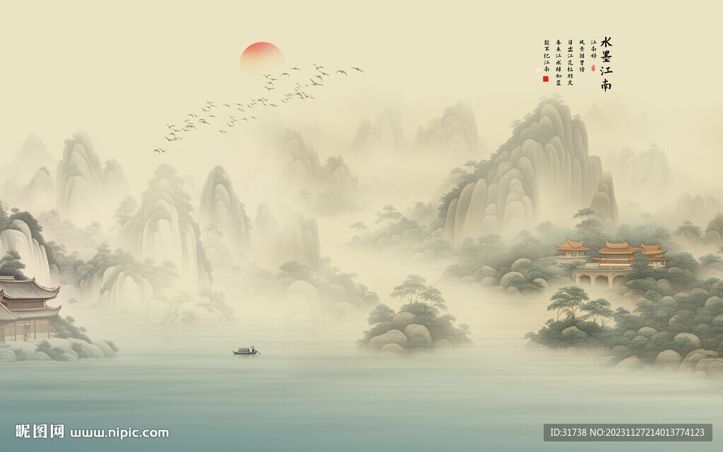 禪意水墨江南山水畫