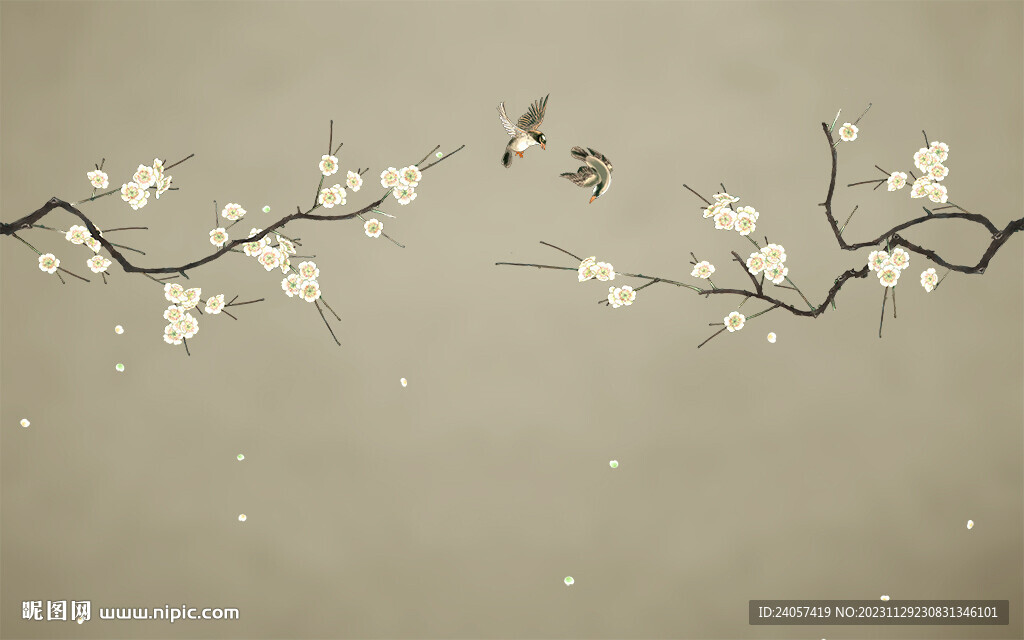 新中式花鳥梅花