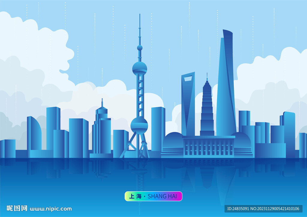簡約科技感扁平化面狀上海市地標(biāo)