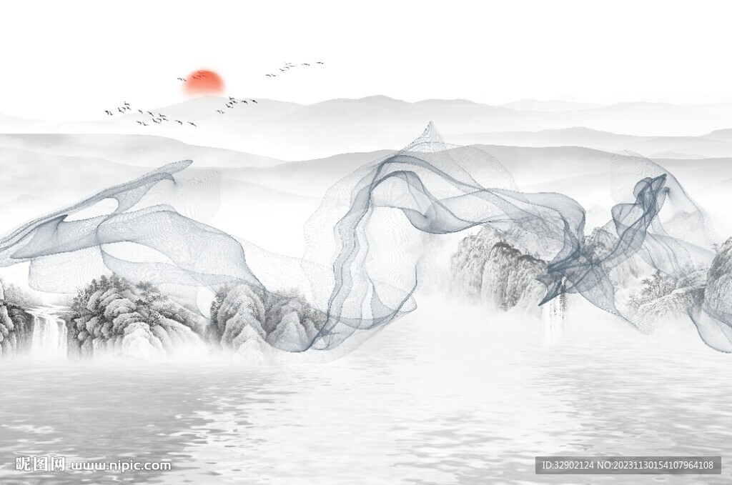 抽象線條山水