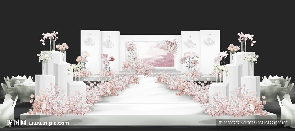白粉色舞台婚礼效果图