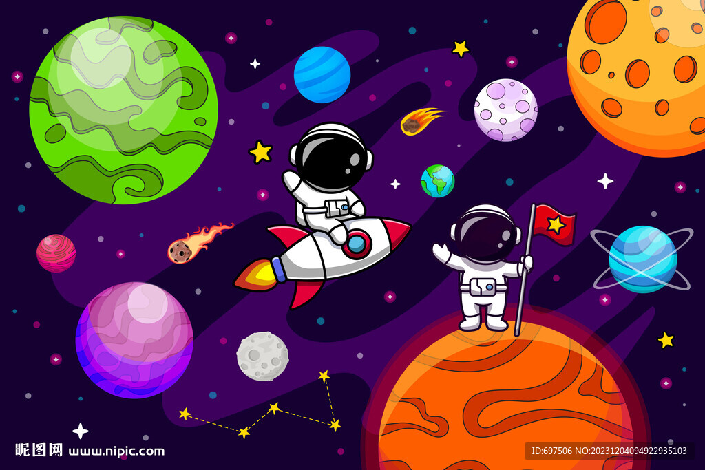 夢(mèng)幻星球卡通宇航員太空宇宙背景