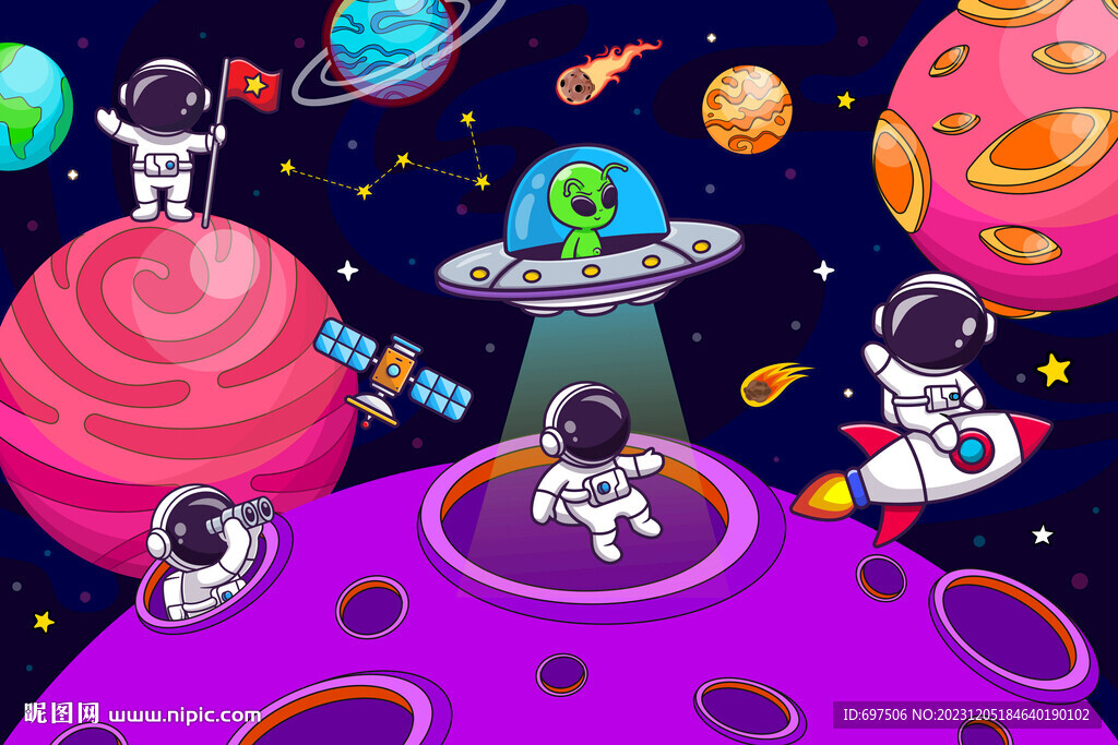 卡通太空星球可愛(ài)宇航員宇宙背景