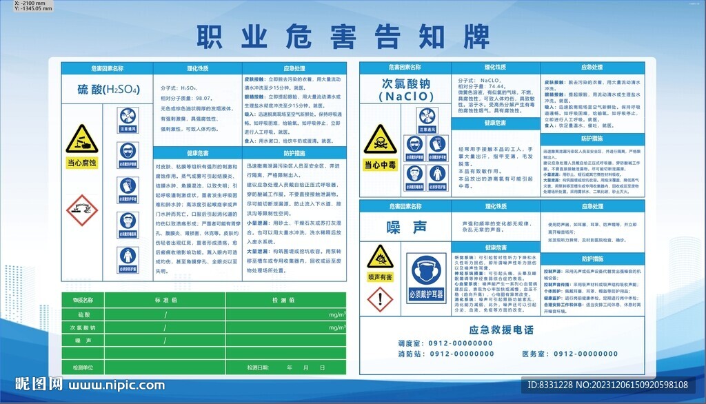 硫酸次氯酸钠噪声职业危害告知牌