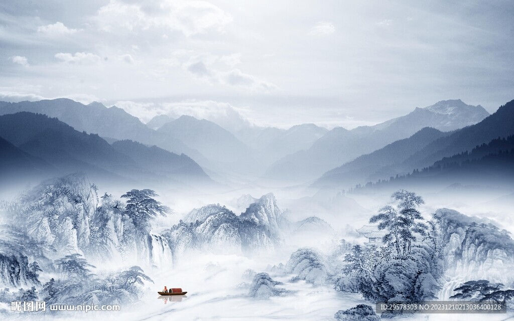 人氣 中式簡約山水 TIF分層