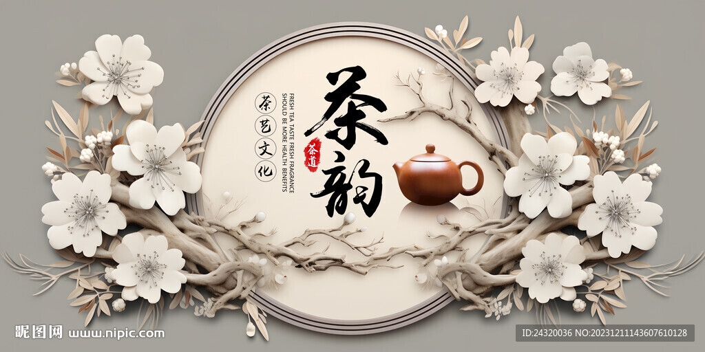茶韵3D广告海报壁画背景墙挂画