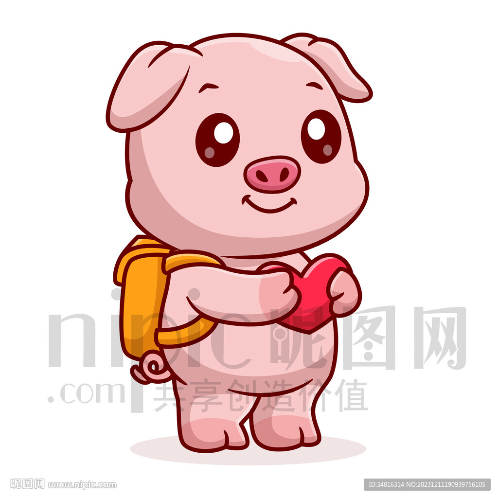 可爱卡通背着书包的小猪
