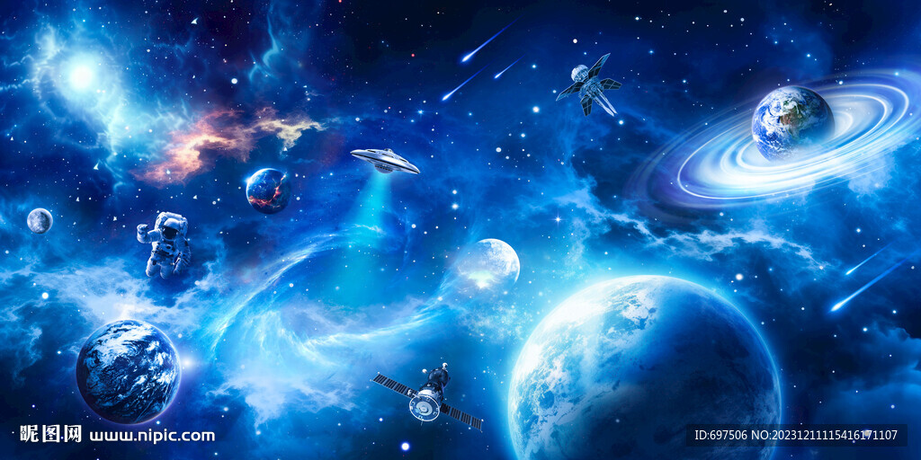 藍色宇宙星球太空宇航員星空背景