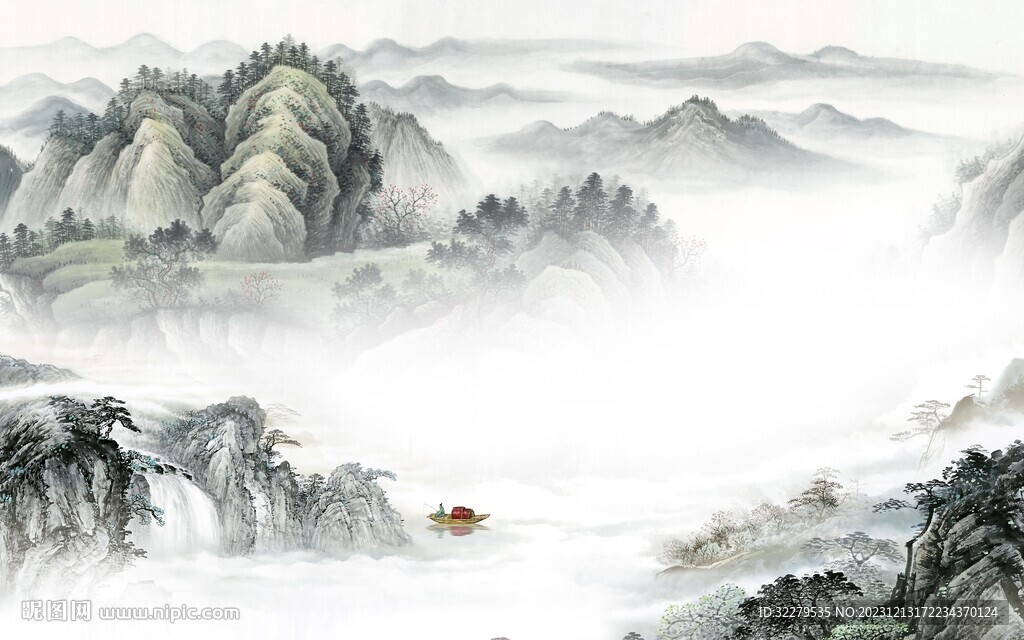 人氣 高端中式山水 Tif分層