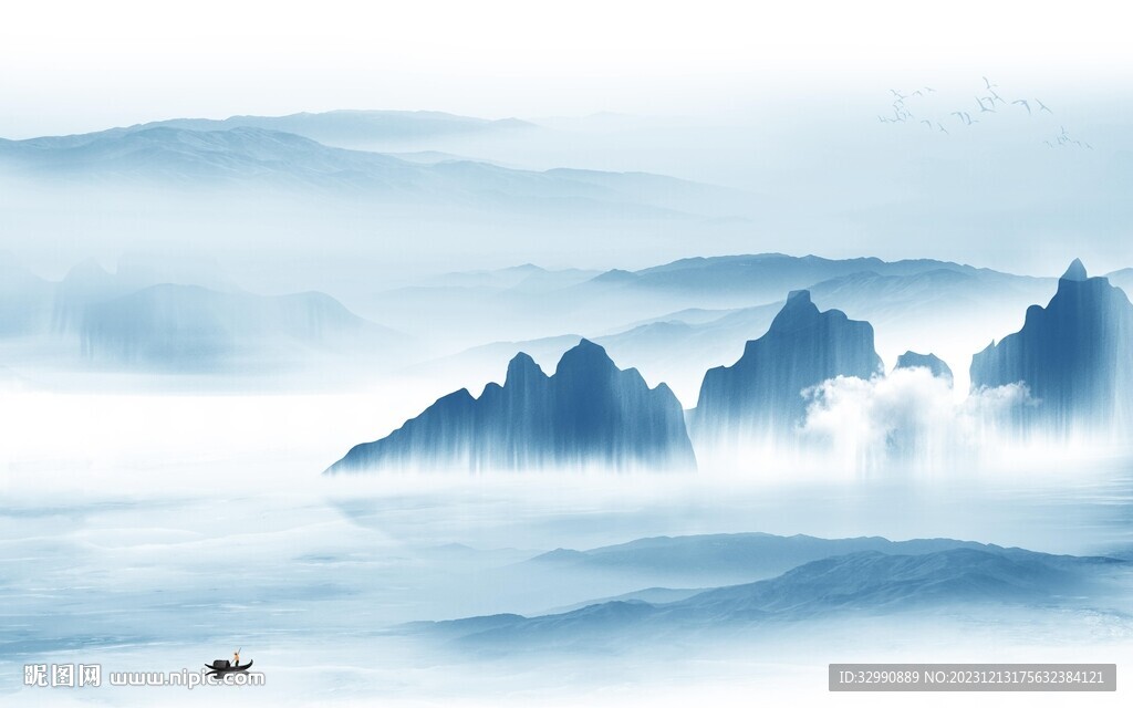 高檔 中式背景山水 TIf分層