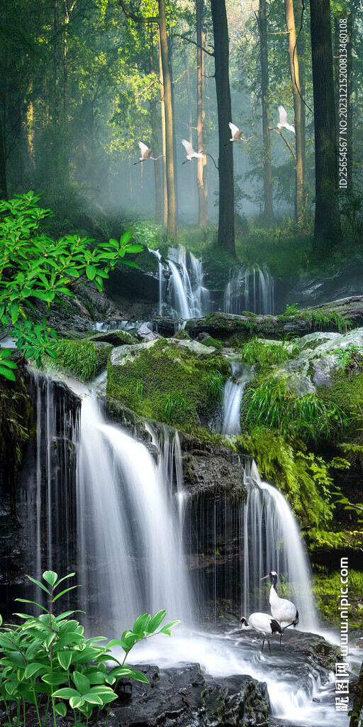自然唯美瀑布流水生財(cái)玄關(guān)