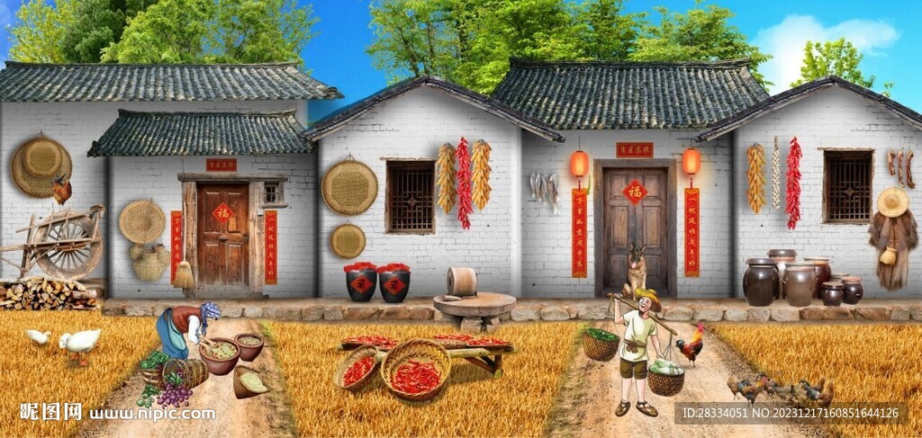 懷舊農(nóng)村80后90后童年背景墻