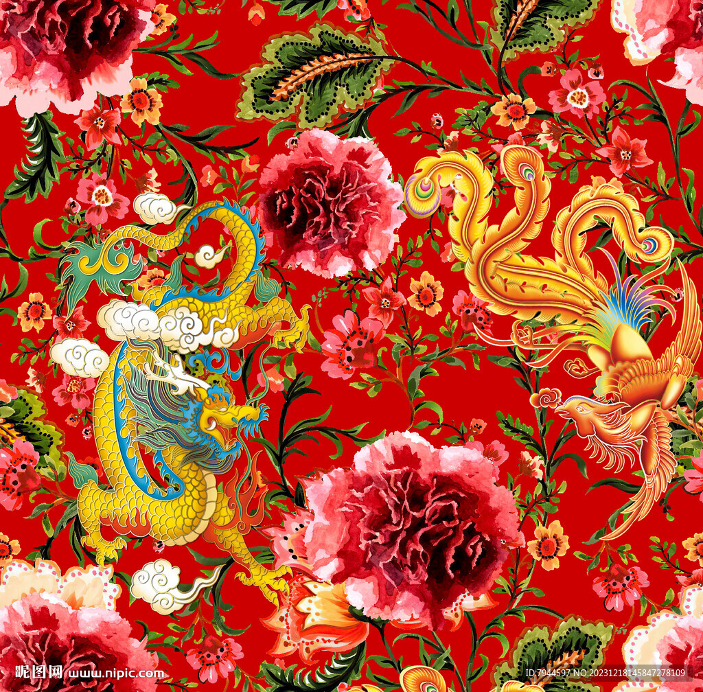 東北大花襖 紅花龍鳳吉祥中國風