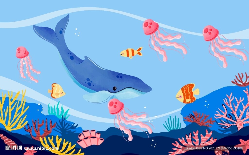 海底世界鲸鱼壁画
