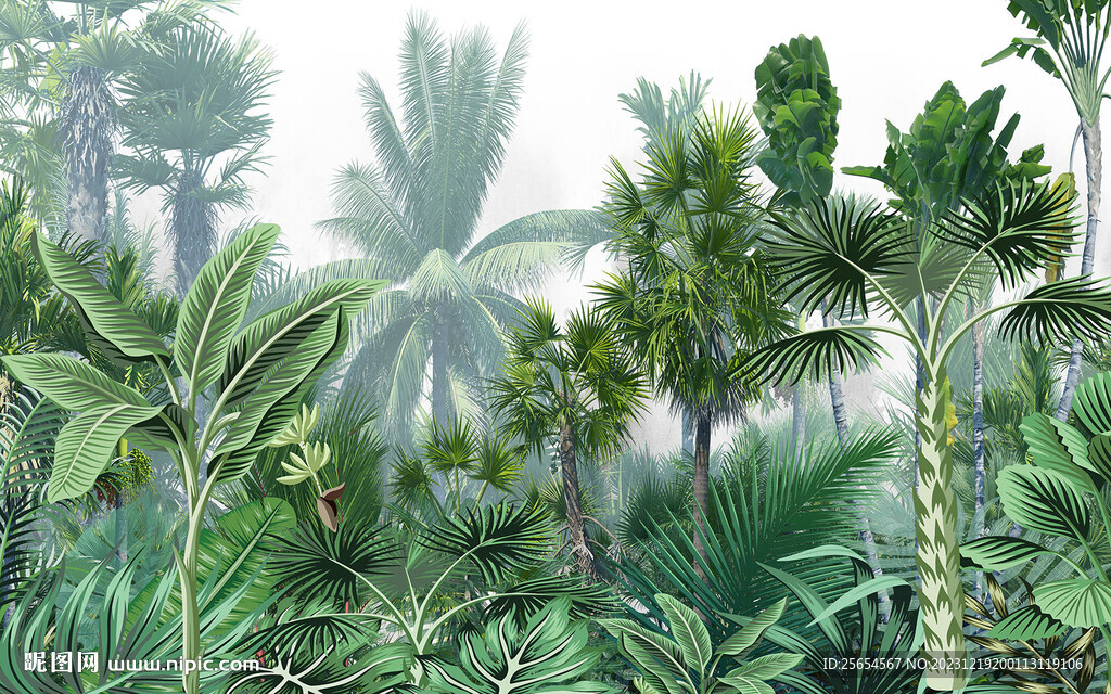 热带雨林植物风景电视背景墙