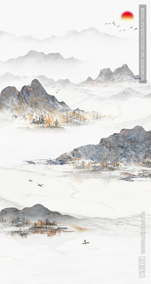 高層復(fù)式大理石紋山水背景墻壁畫