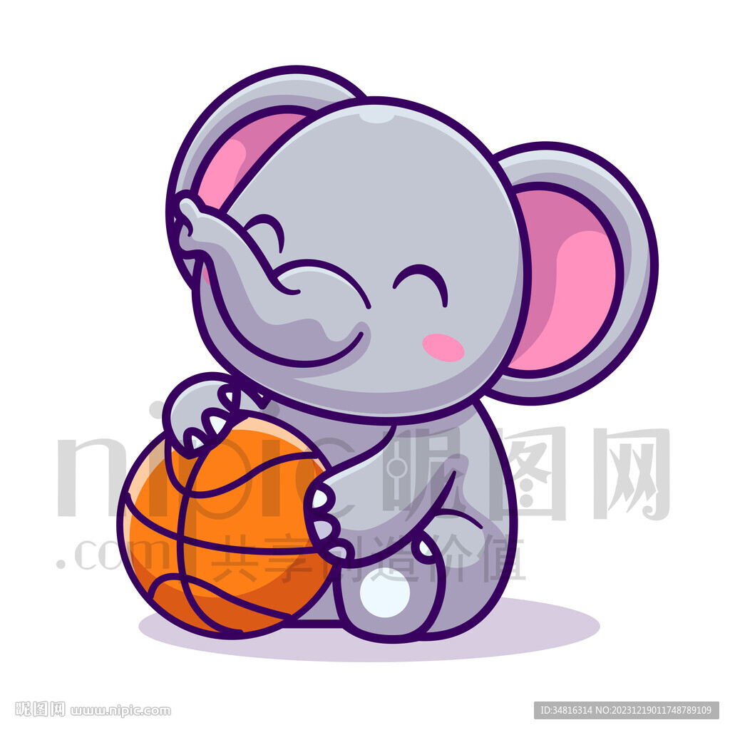 可爱卡通玩球的大象