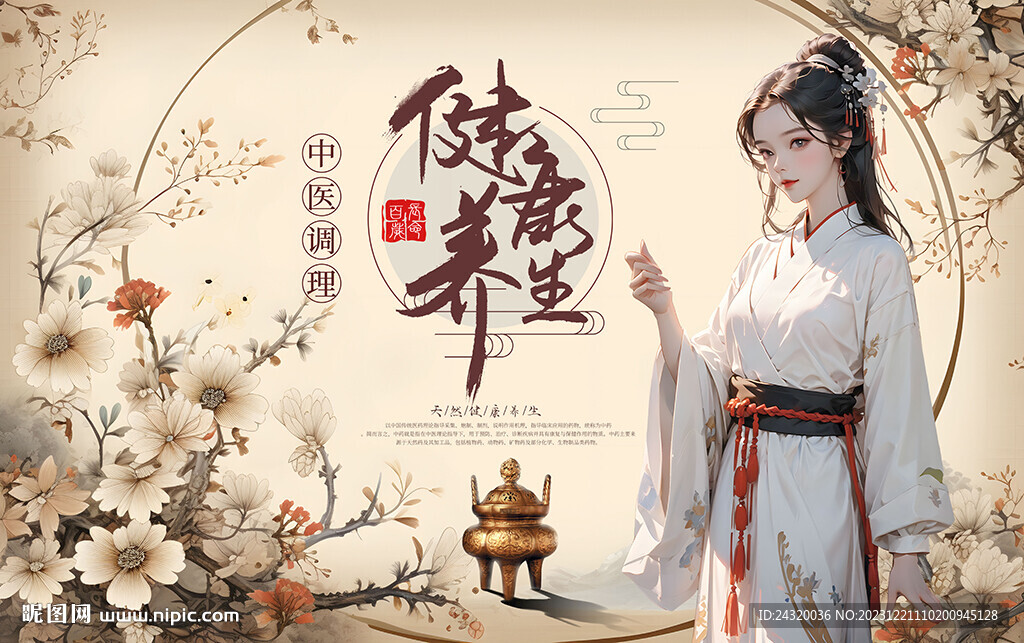 國潮健康養(yǎng)生廣告展板背景墻壁畫
