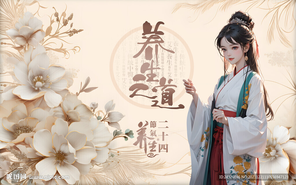 國潮美女養(yǎng)生之道廣告展板壁畫
