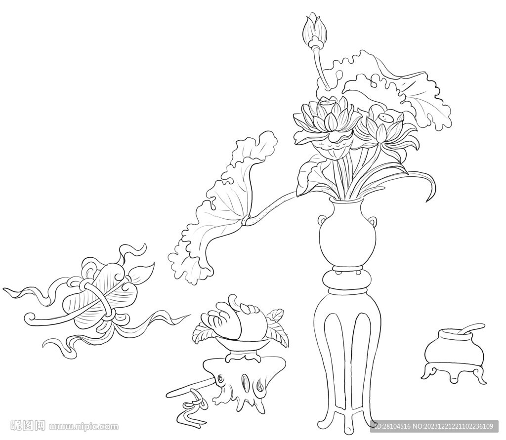 白描花瓶 