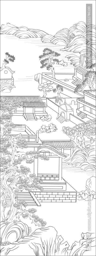 白描古建圖 